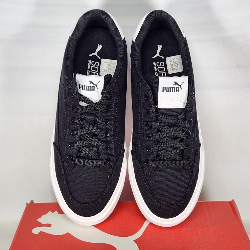 Puma Court Classic Vulc Mens Shoes 8.5 Black White Canvas Sneakers 395020 03 - Picture 3 of 8